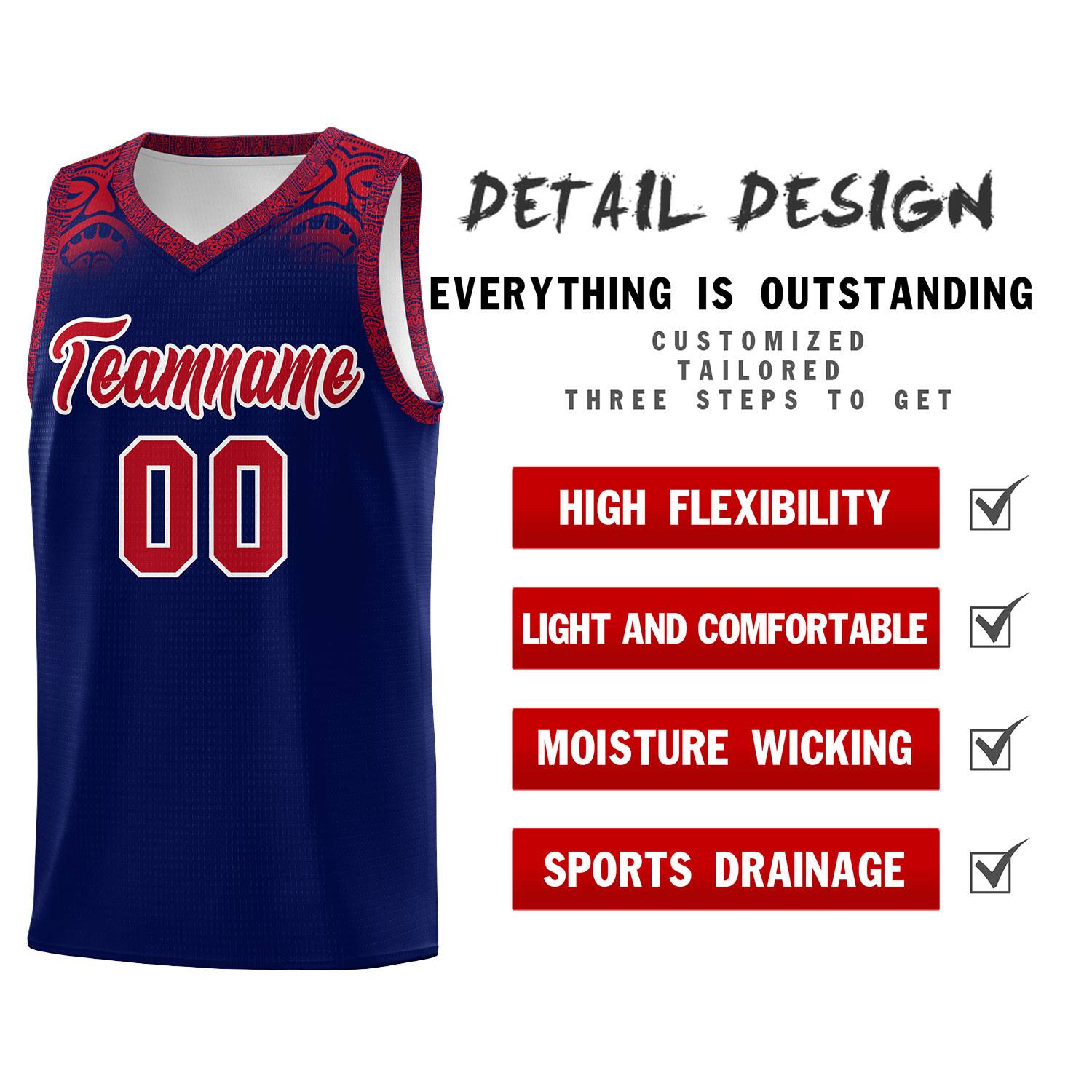 Custom Royal Red Personalized Indians Print Sets Sports Uniform Basketball Jersey