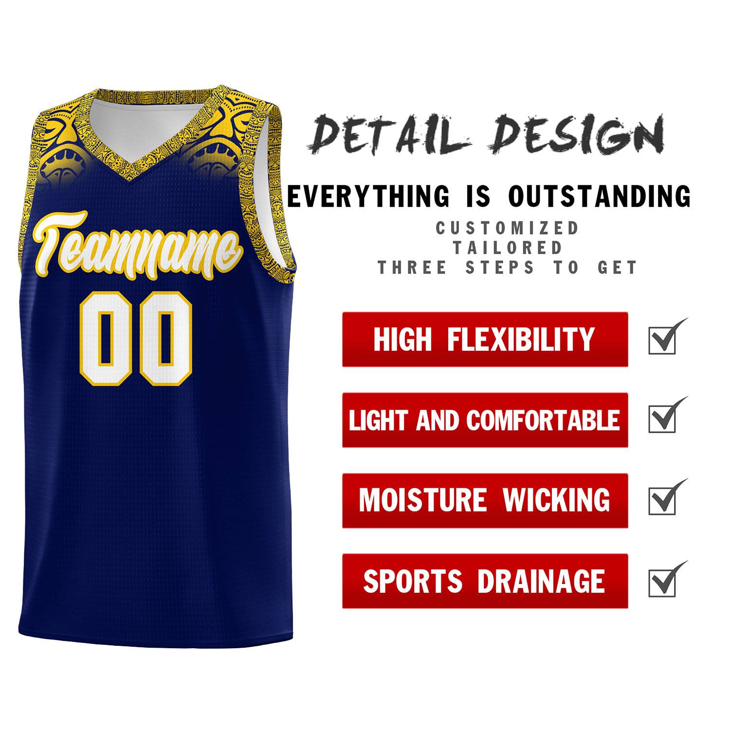 Custom Royal Gold Personalized Indians Print Sets Sports Uniform Basketball Jersey