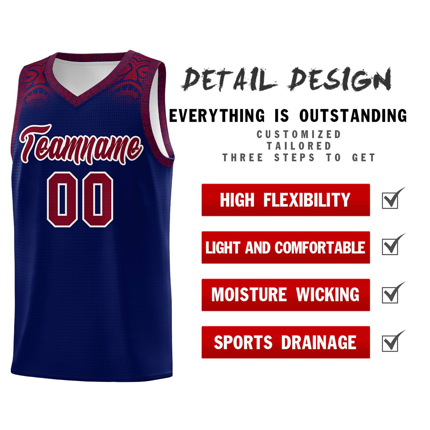 Custom Royal Crimson Personalized Indians Print Sets Sports Uniform Basketball Jersey