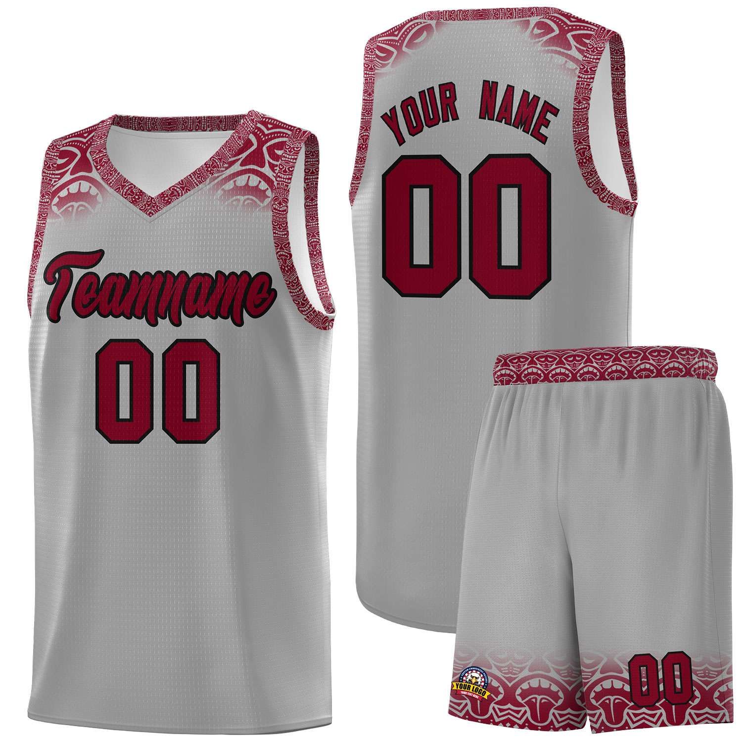 Custom Gray Crimson Personalized Indians Print Sets Sports Uniform Basketball Jersey