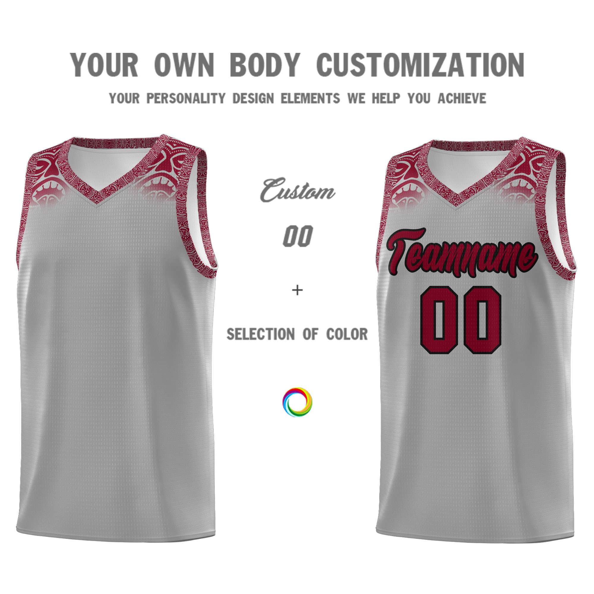 Custom Gray Crimson Personalized Indians Print Sets Sports Uniform Basketball Jersey