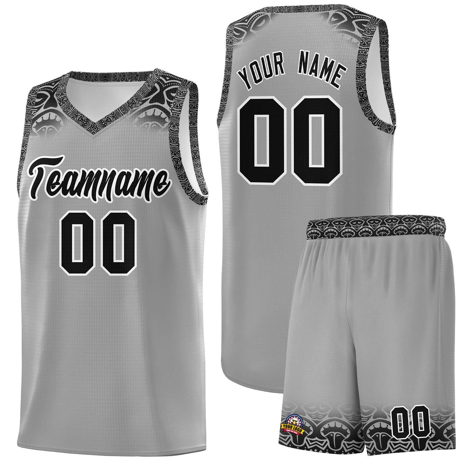 Custom Gray Black Personalized Indians Print Sets Sports Uniform Basketball Jersey