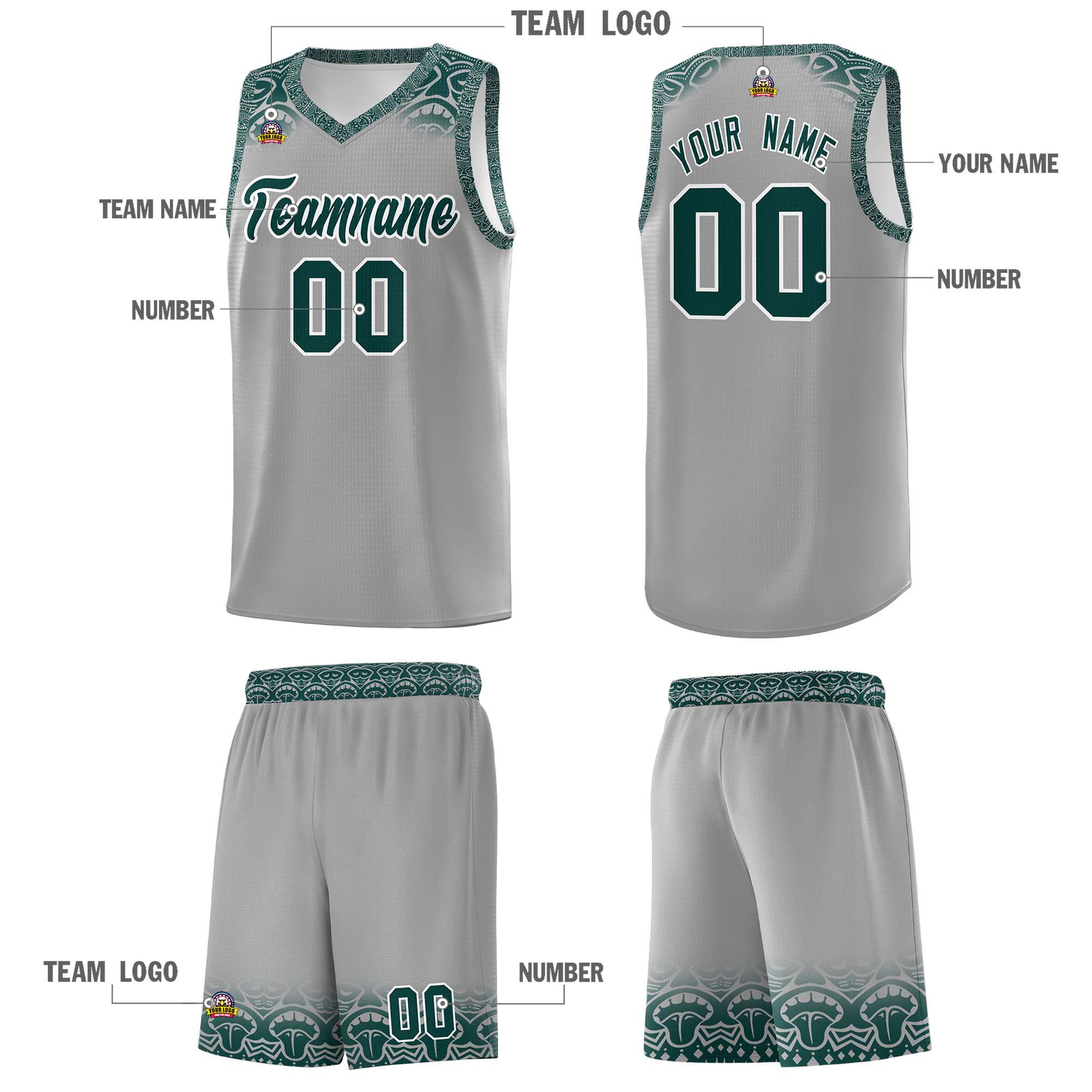 Custom Gray Midnight Green Personalized Indians Print Sets Sports Uniform Basketball Jersey