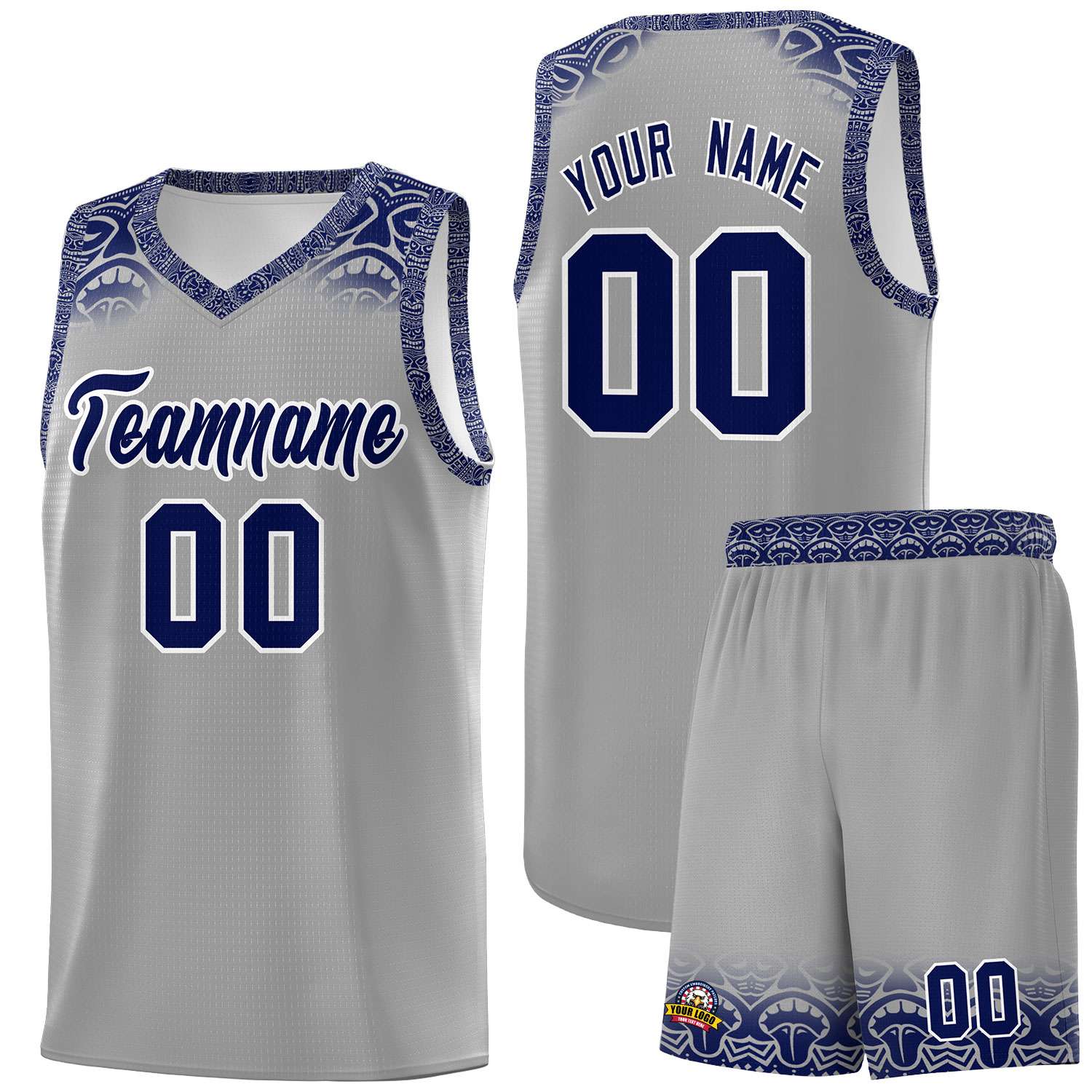 Custom Gray Royal Personalized Indians Print Sets Sports Uniform Basketball Jersey