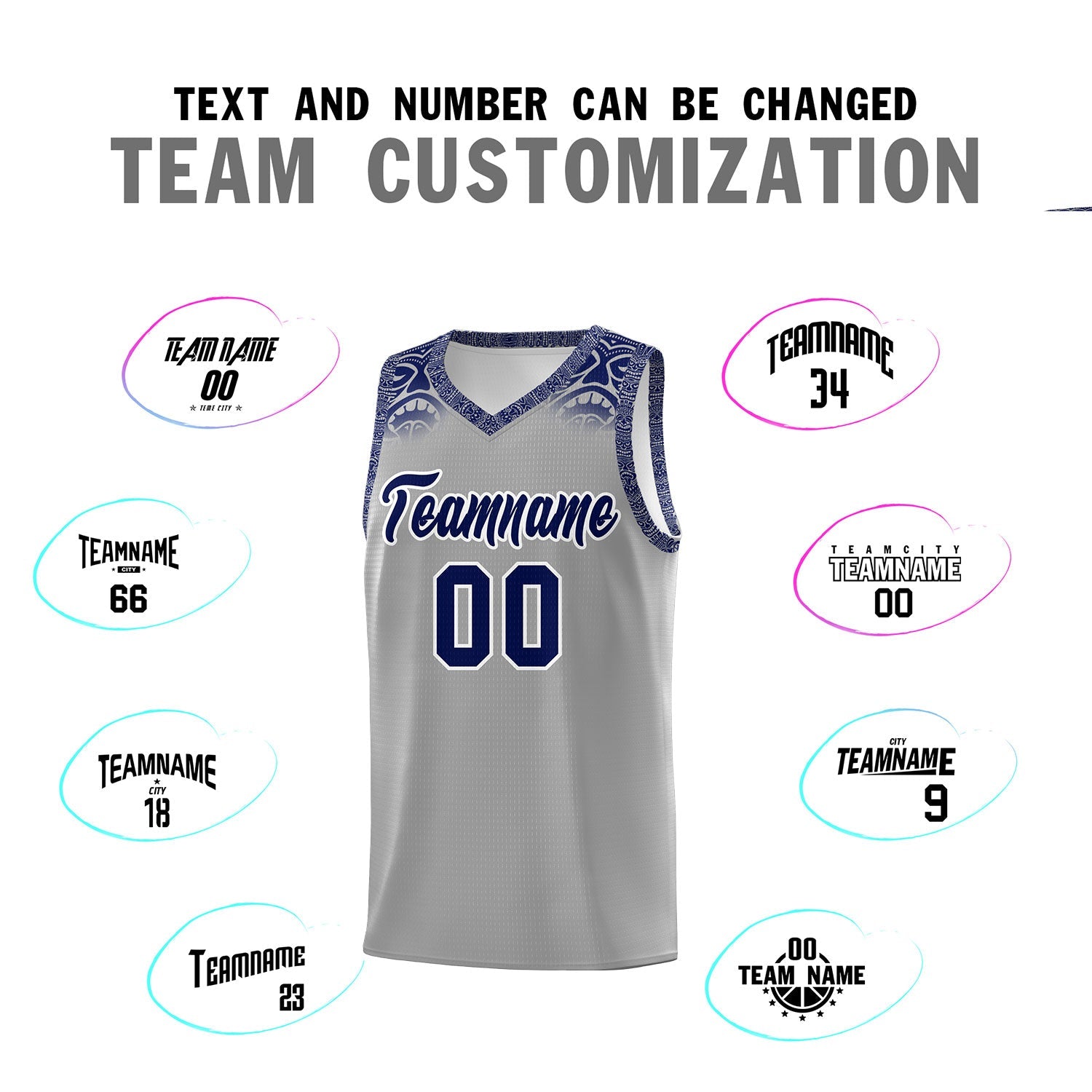 Custom Gray Royal Personalized Indians Print Sets Sports Uniform Basketball Jersey