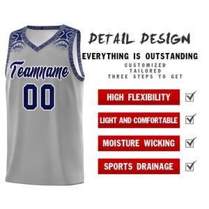 Custom Gray Royal Personalized Indians Print Sets Sports Uniform Basketball Jersey