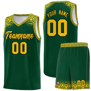 Custom Green Gold Personalized Indians Print Sets Sports Uniform Basketball Jersey