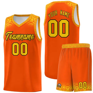 Custom Orange Gold Personalized Indians Print Sets Sports Uniform Basketball Jersey