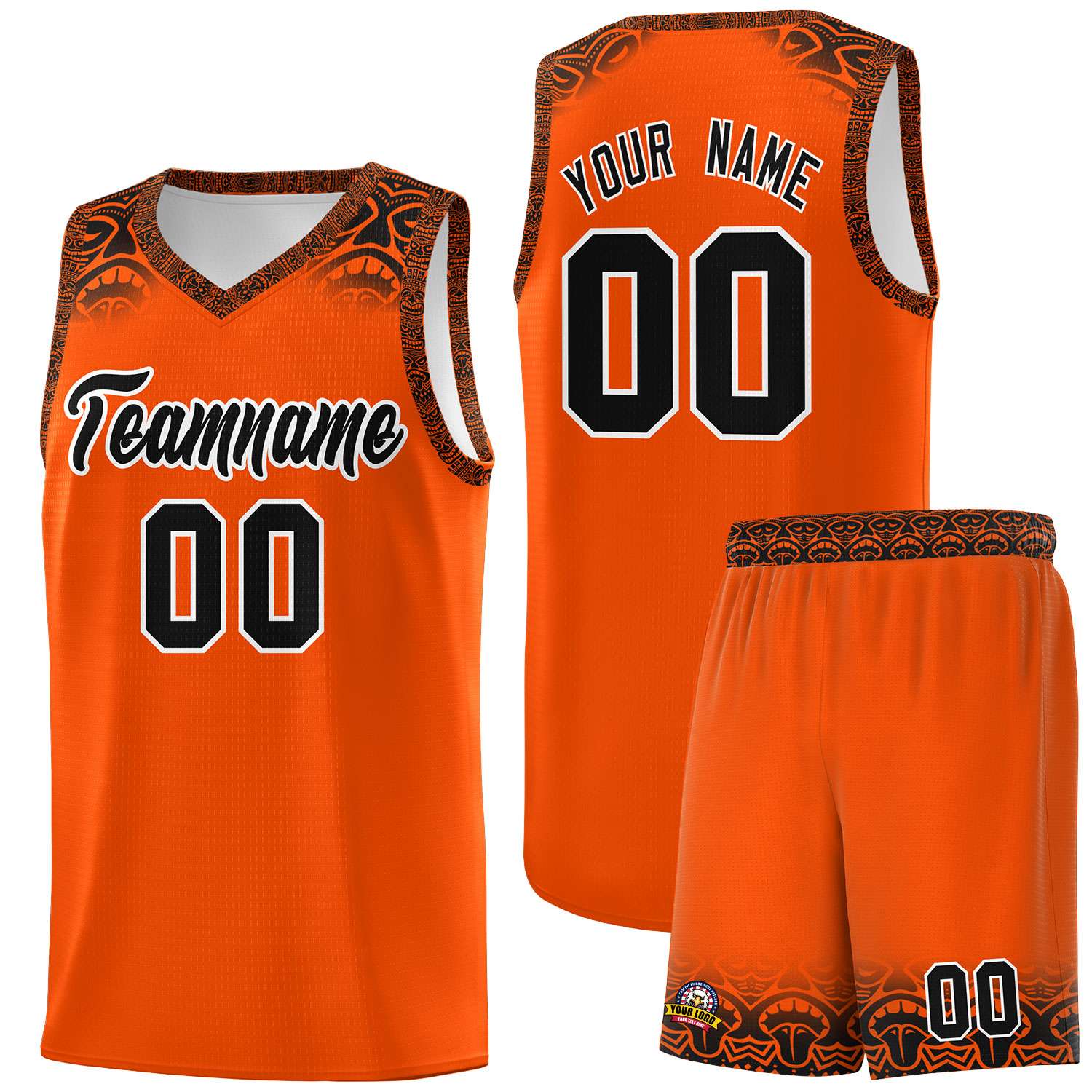 Custom Orange Black Personalized Indians Print Sets Sports Uniform Basketball Jersey