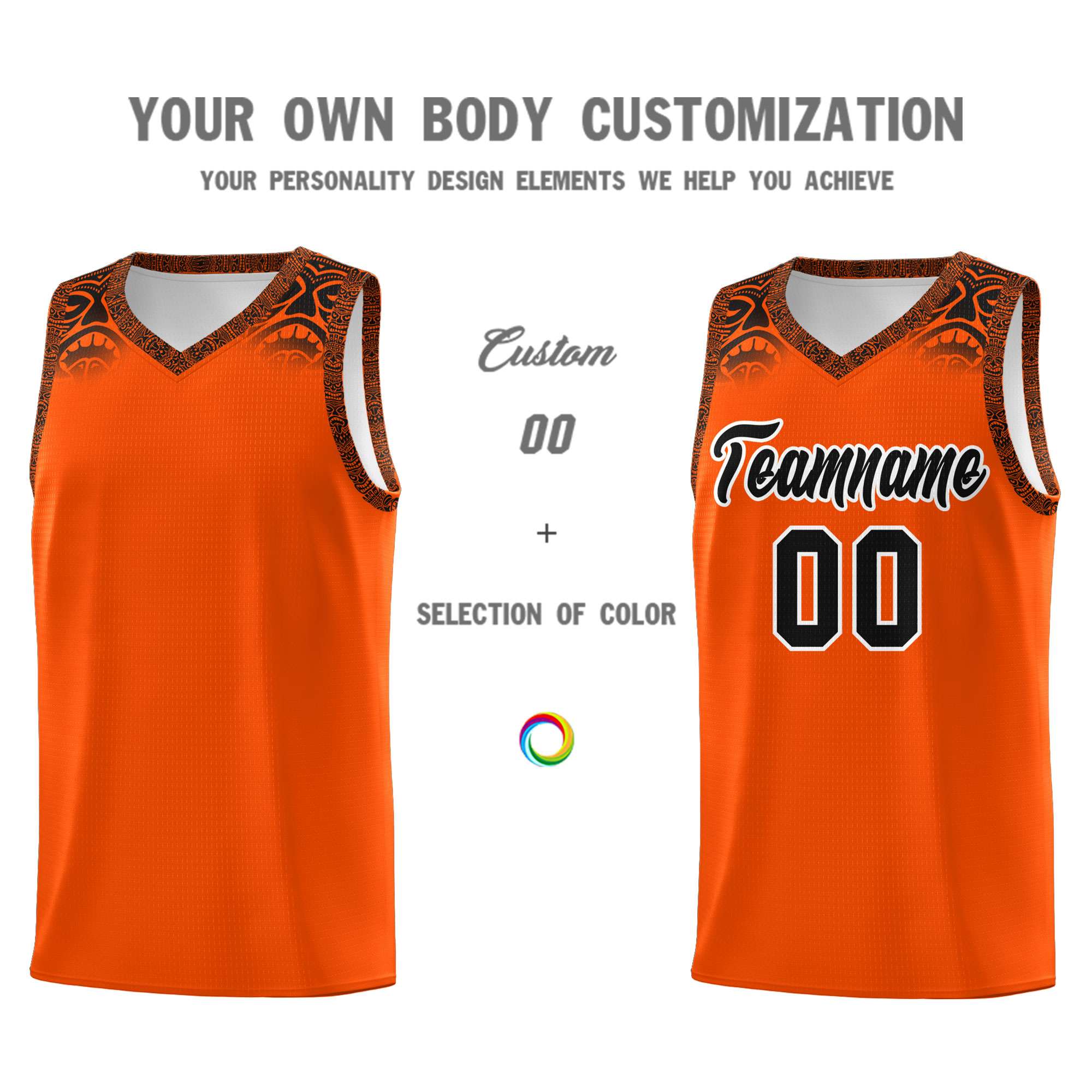 Custom Orange Black Personalized Indians Print Sets Sports Uniform Basketball Jersey