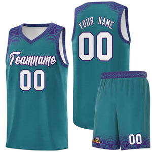 Custom Aqua Purple Personalized Indians Print Sets Sports Uniform Basketball Jersey