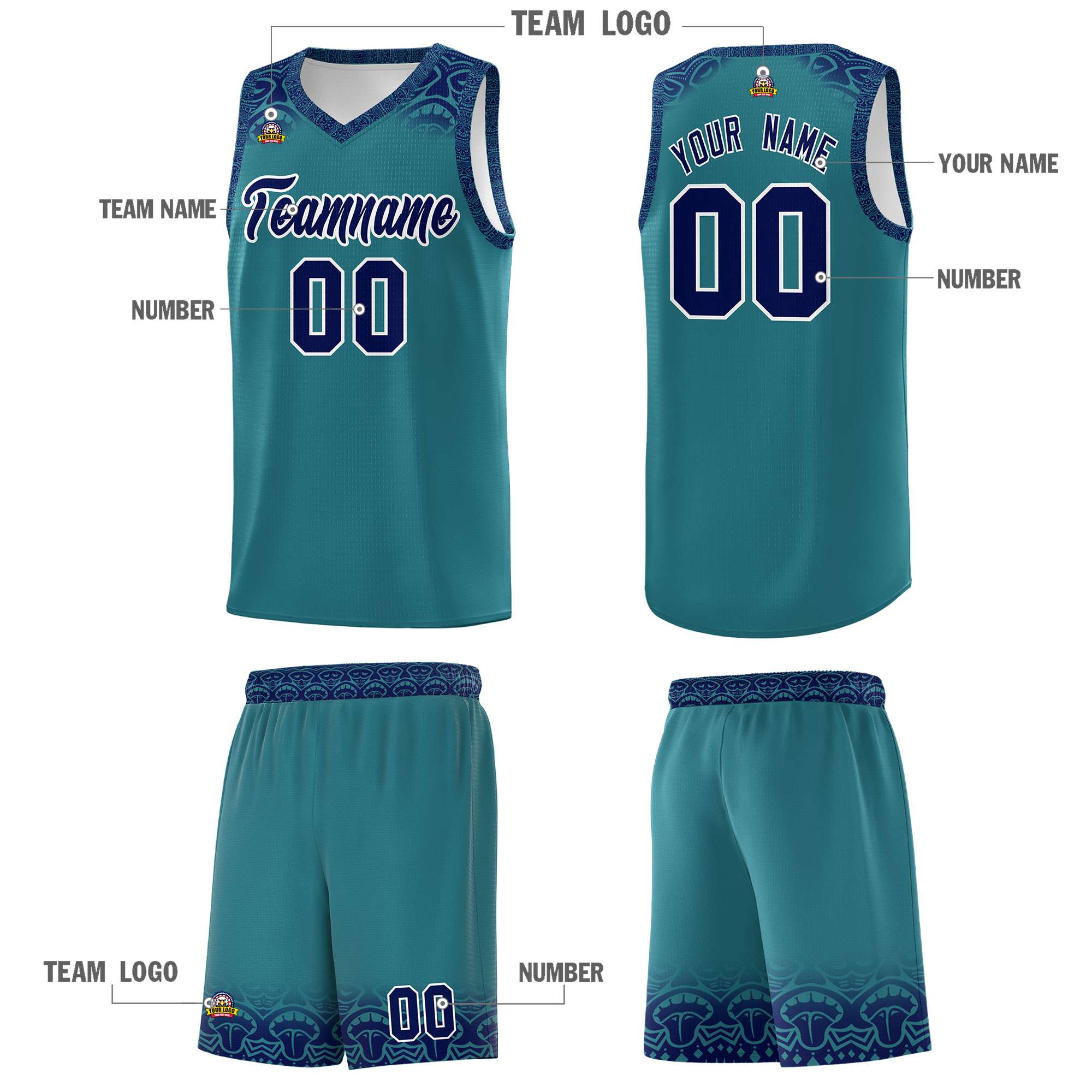 Custom Aqua Royal Personalized Indians Print Sets Sports Uniform Basketball Jersey