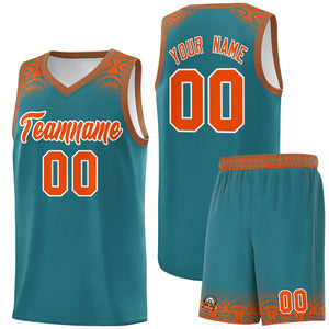 Custom Aqua Orange Personalized Indians Print Sets Sports Uniform Basketball Jersey