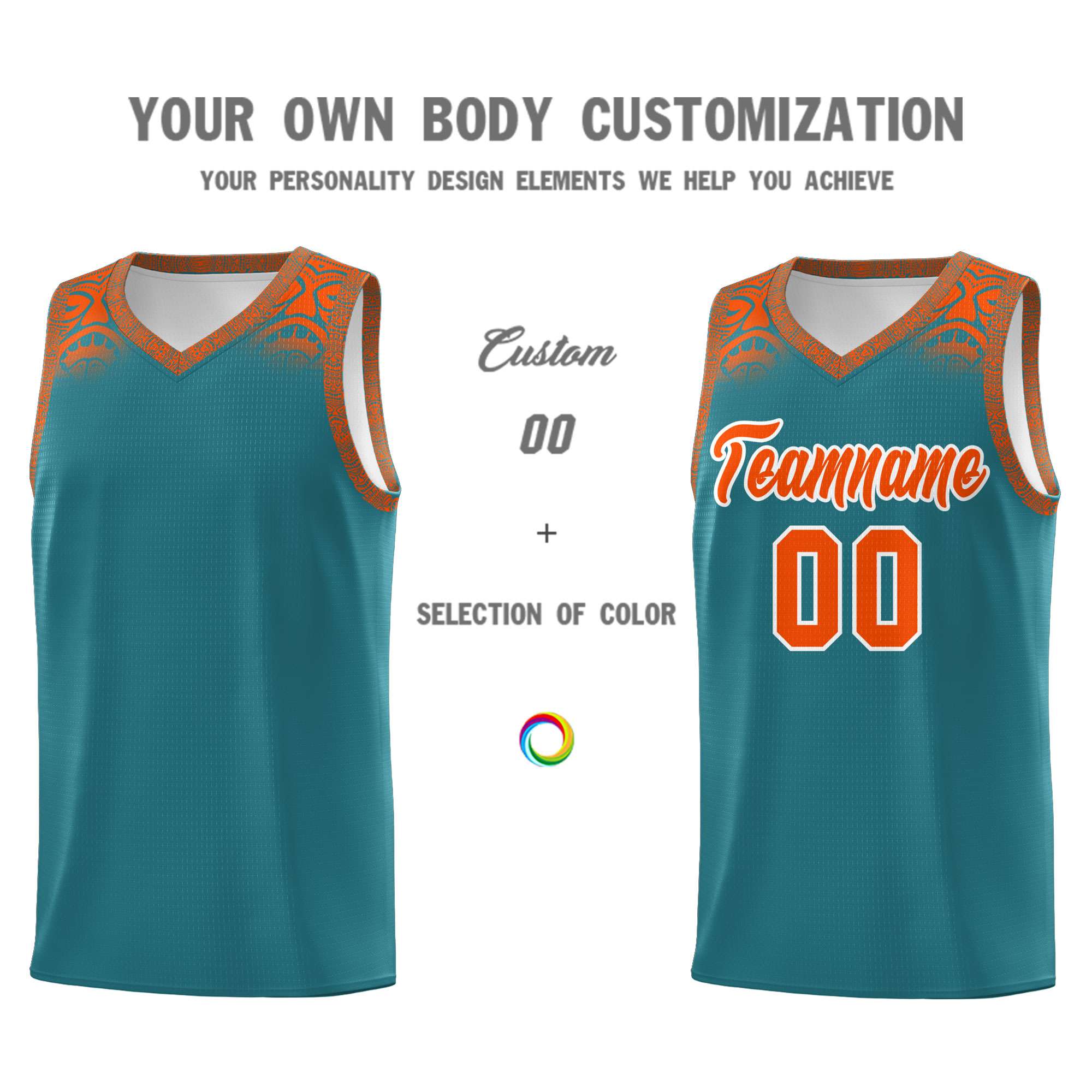 Custom Aqua Orange Personalized Indians Print Sets Sports Uniform Basketball Jersey