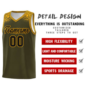 Custom Olive Yellow Personalized Indians Print Sets Sports Uniform Basketball Jersey