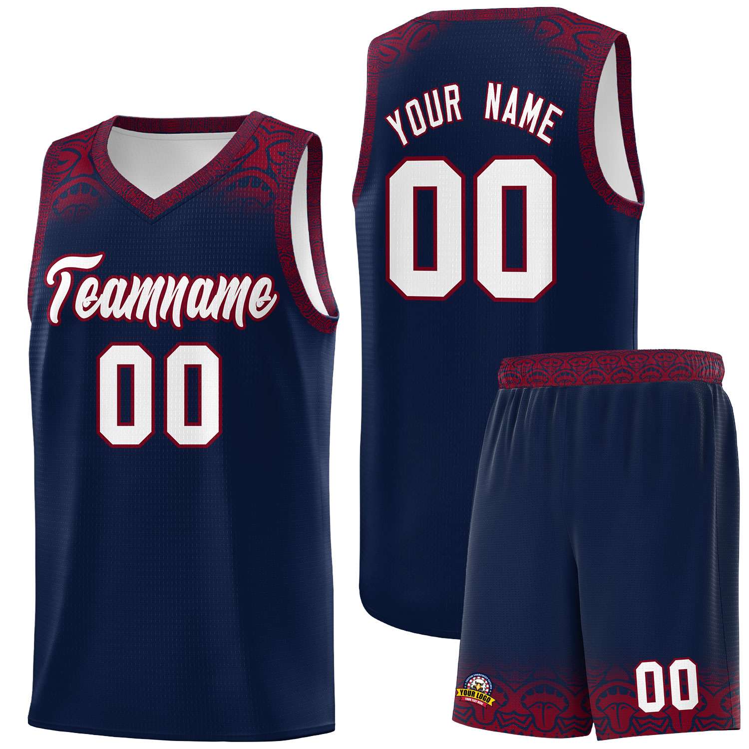 Custom Navy Crimson Personalized Indians Print Sets Sports Uniform Basketball Jersey