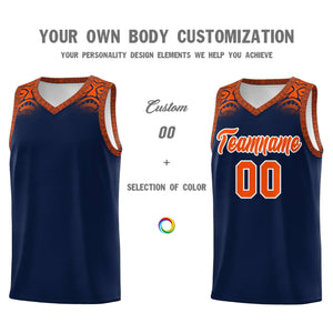 Custom Navy Orange Personalized Indians Print Sets Sports Uniform Basketball Jersey