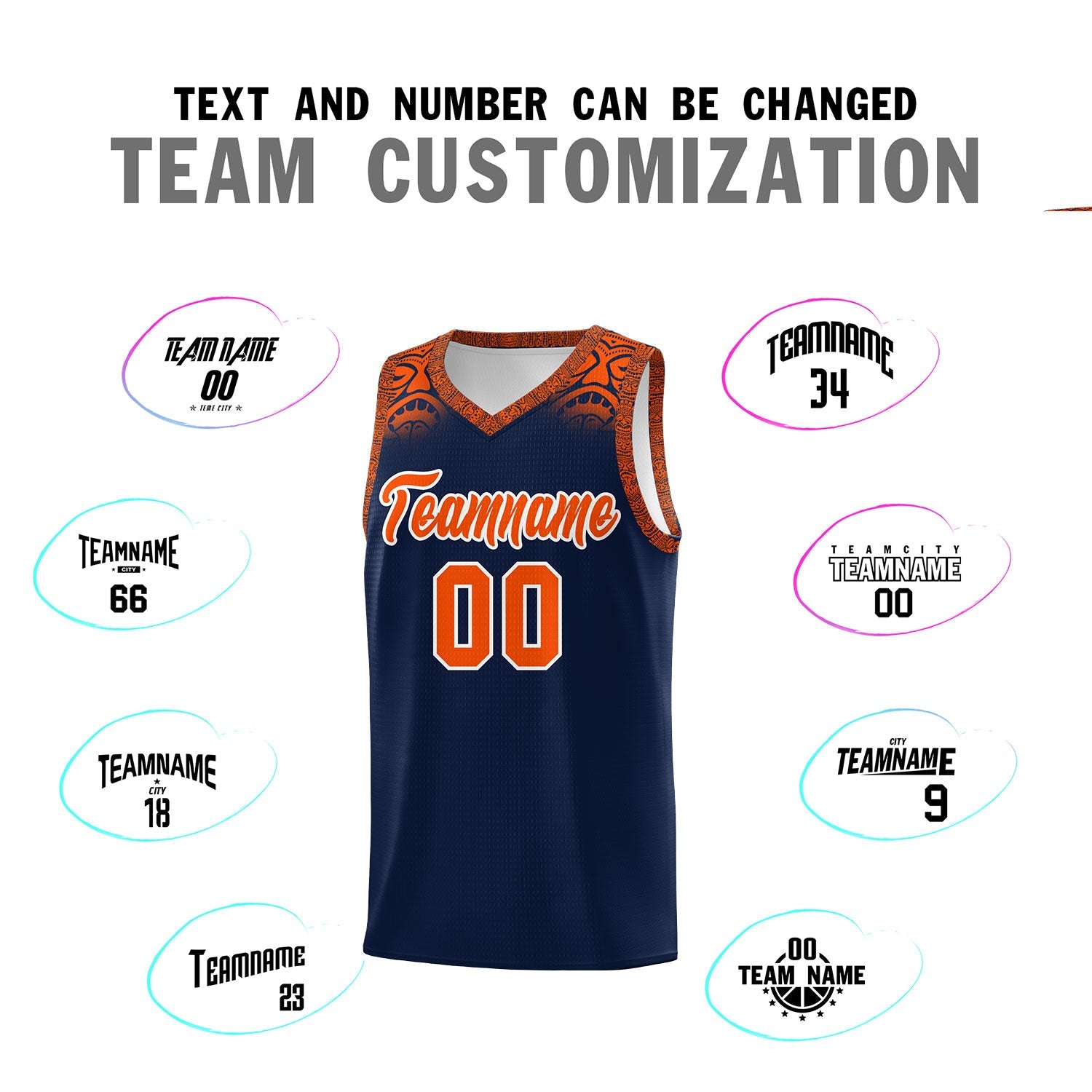 Custom Navy Orange Personalized Indians Print Sets Sports Uniform Basketball Jersey