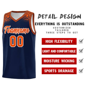 Custom Navy Orange Personalized Indians Print Sets Sports Uniform Basketball Jersey