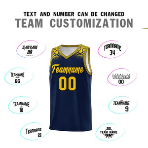 Custom Navy Gold Personalized Indians Print Sets Sports Uniform Basketball Jersey