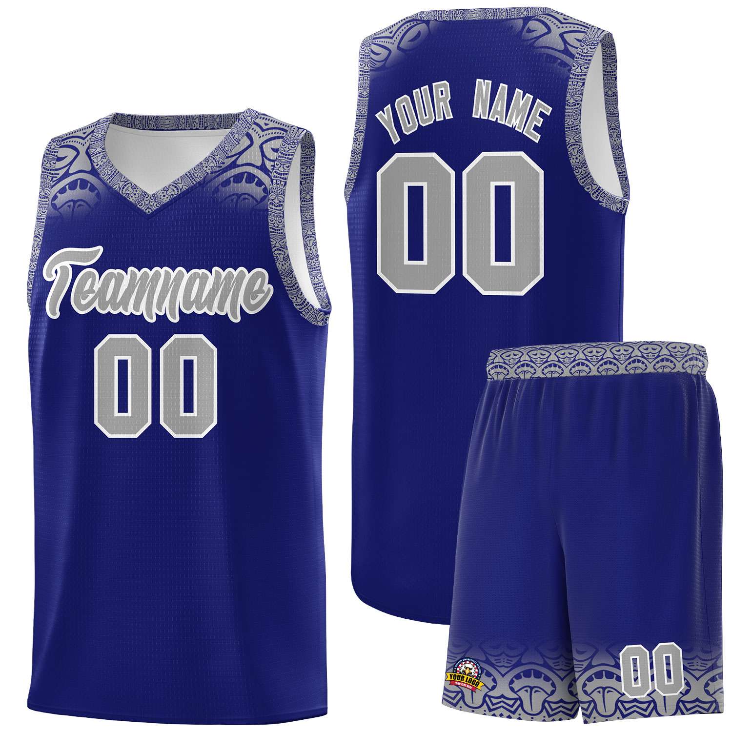 Custom Royal Gray Personalized Indians Print Sets Sports Uniform Basketball Jersey