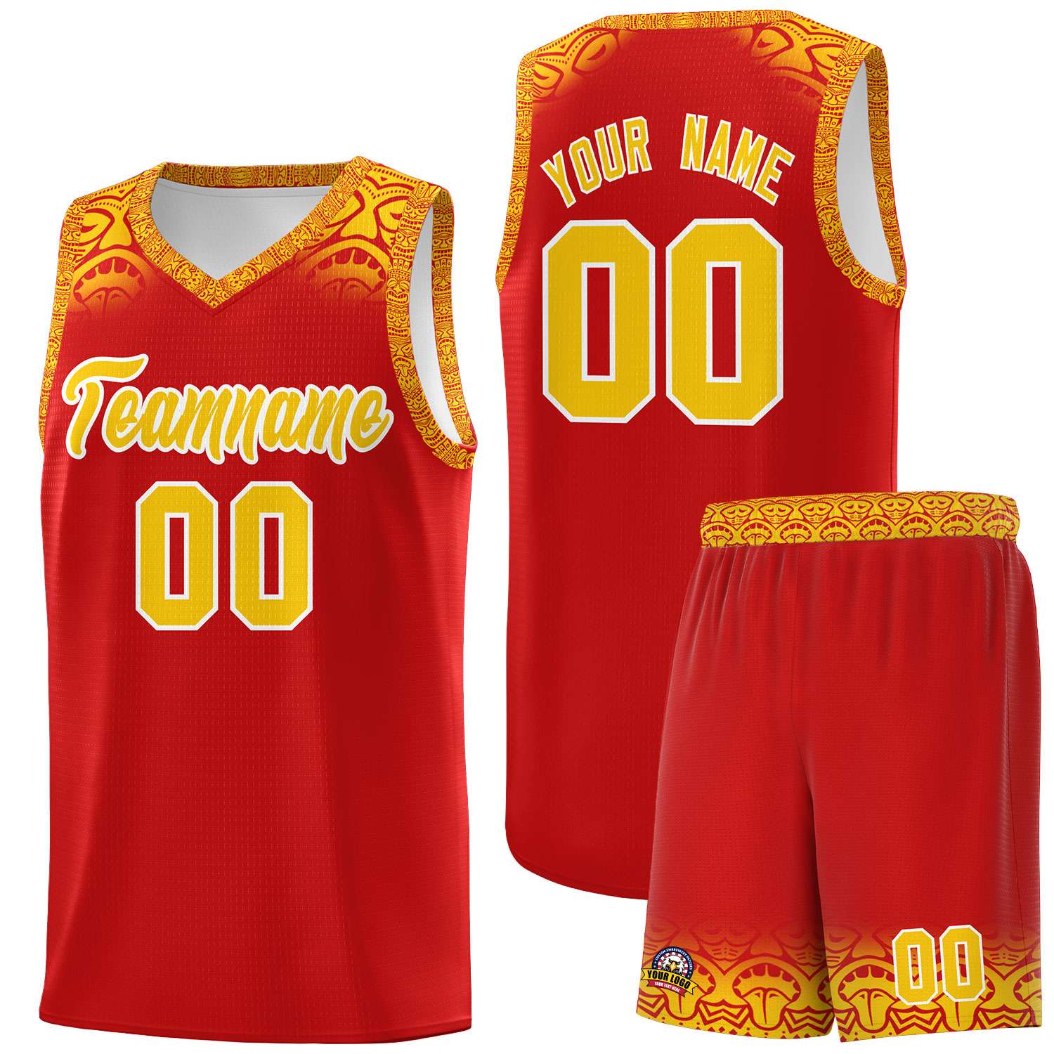 Custom Red Gold Personalized Indians Print Sets Sports Uniform Basketball Jersey