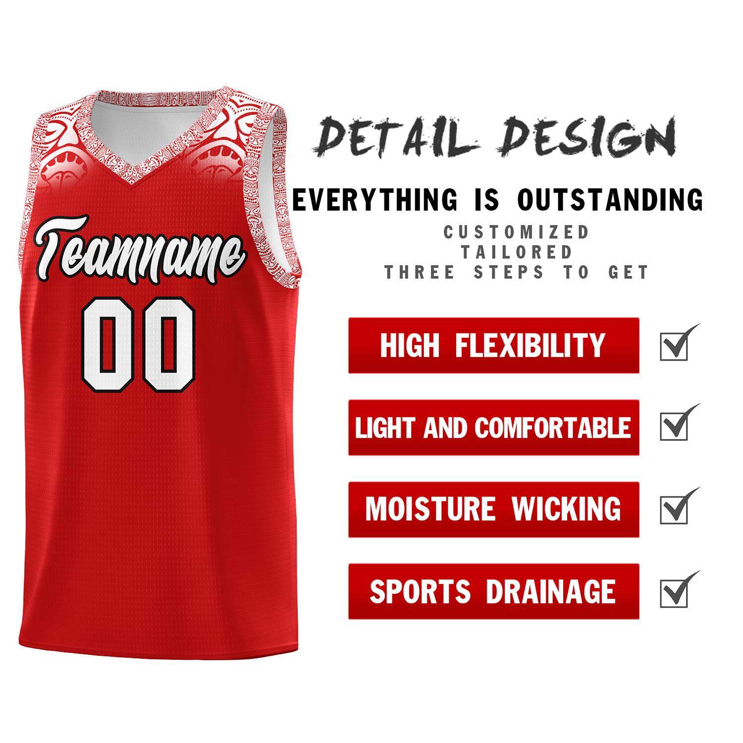 Custom Red White Personalized Indians Print Sets Sports Uniform Basketball Jersey