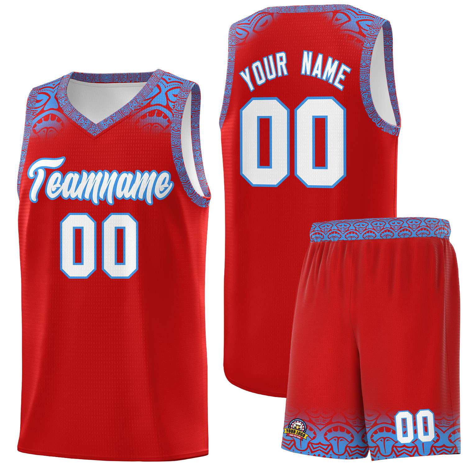 Custom Red Powder Blue Personalized Indians Print Sets Sports Uniform Basketball Jersey