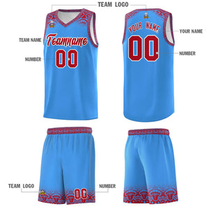 Custom Powder Blue Red Personalized Indians Print Sets Sports Uniform Basketball Jersey