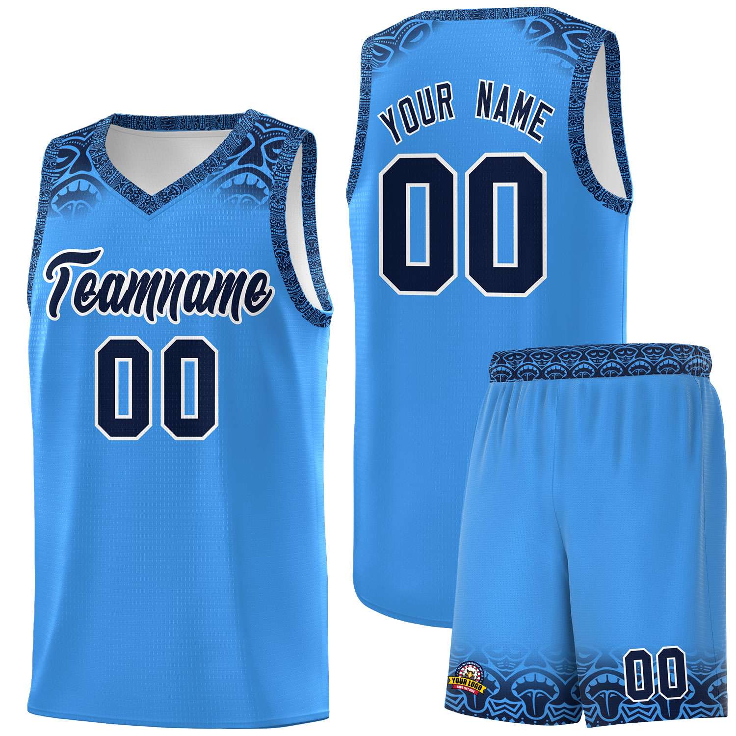 Custom Powder Blue Black Personalized Indians Print Sets Sports Uniform Basketball Jersey