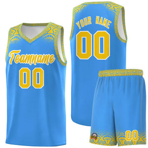 Custom Powder Blue Gold Personalized Indians Print Sets Sports Uniform Basketball Jersey