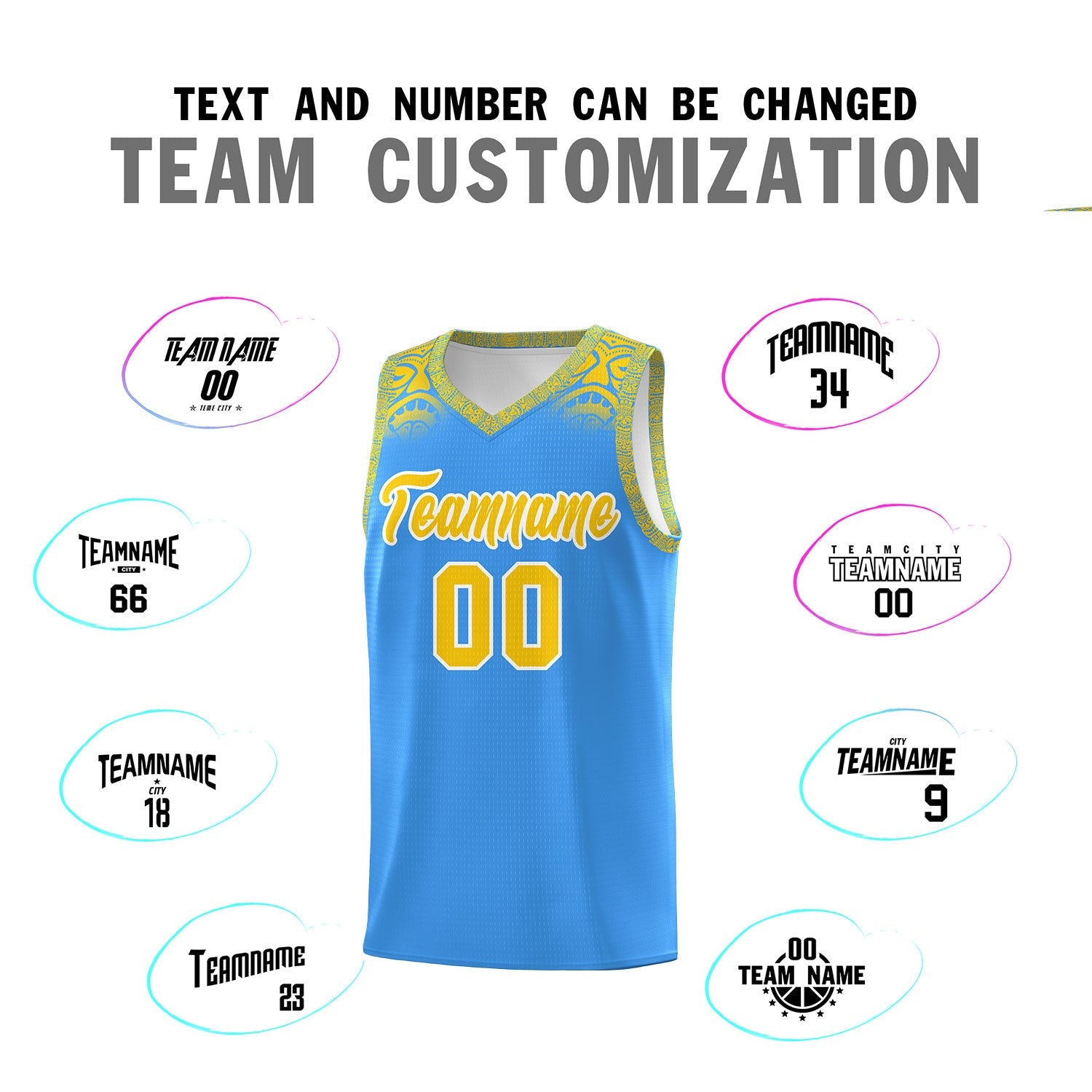 Custom Powder Blue Gold Personalized Indians Print Sets Sports Uniform Basketball Jersey