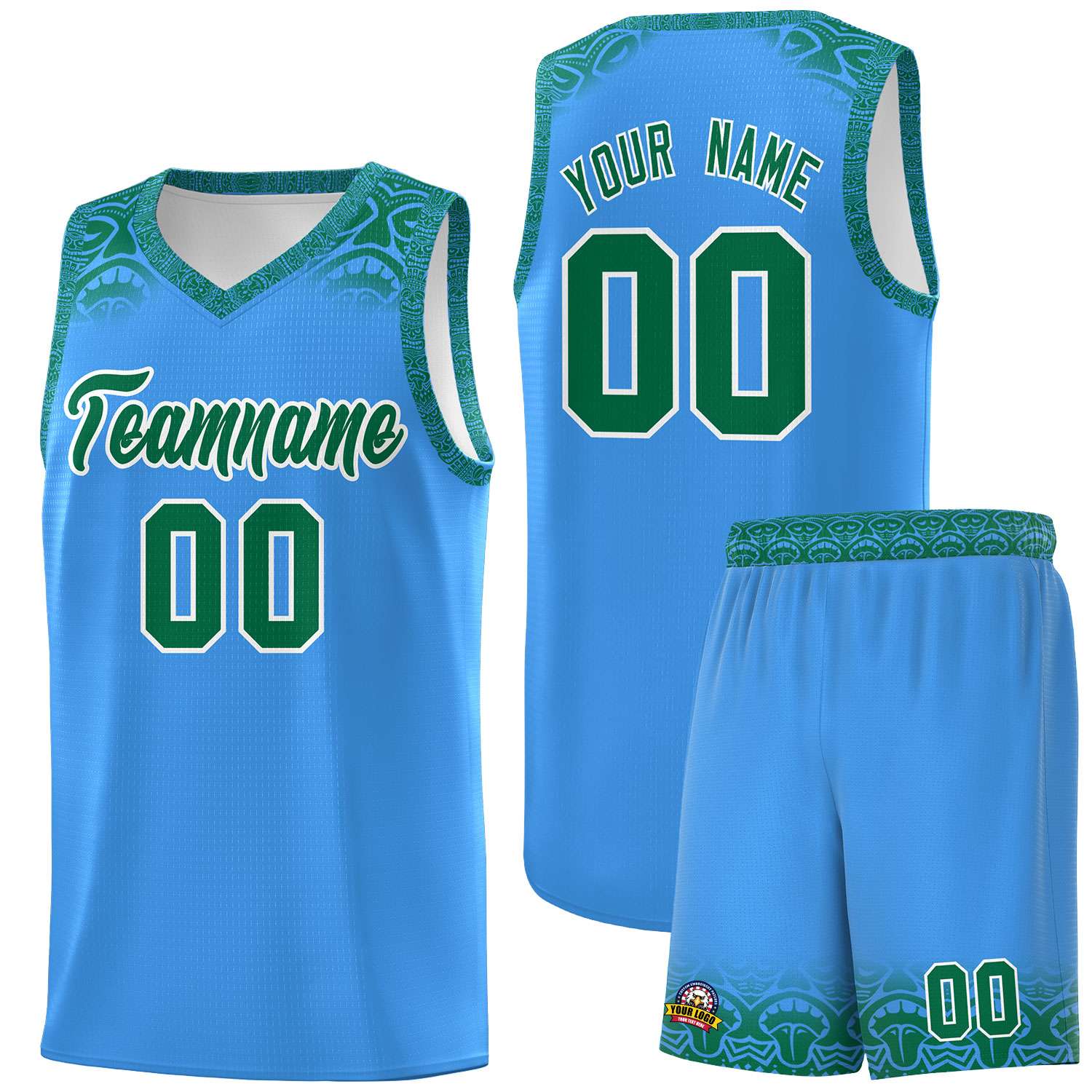 Custom Powder Blue Kelly Green Personalized Indians Print Sets Sports Uniform Basketball Jersey