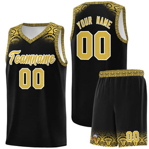 Custom Black Yellow Personalized Indians Print Sets Sports Uniform Basketball Jersey