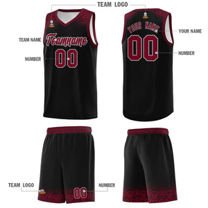 Custom Black Crimson Personalized Indians Print Sets Sports Uniform Basketball Jersey