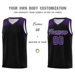 Custom Black Purple Personalized Indians Print Sets Sports Uniform Basketball Jersey