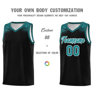 Custom Black Aqua Personalized Indians Print Sets Sports Uniform Basketball Jersey