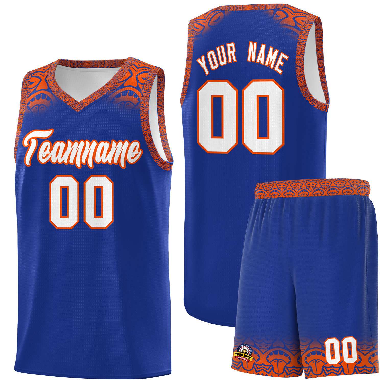 Custom Royal Orange Personalized Indians Print Sets Sports Uniform Basketball Jersey