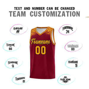 Custom Crimson Yellow Personalized Indians Print Sets Sports Uniform Basketball Jersey