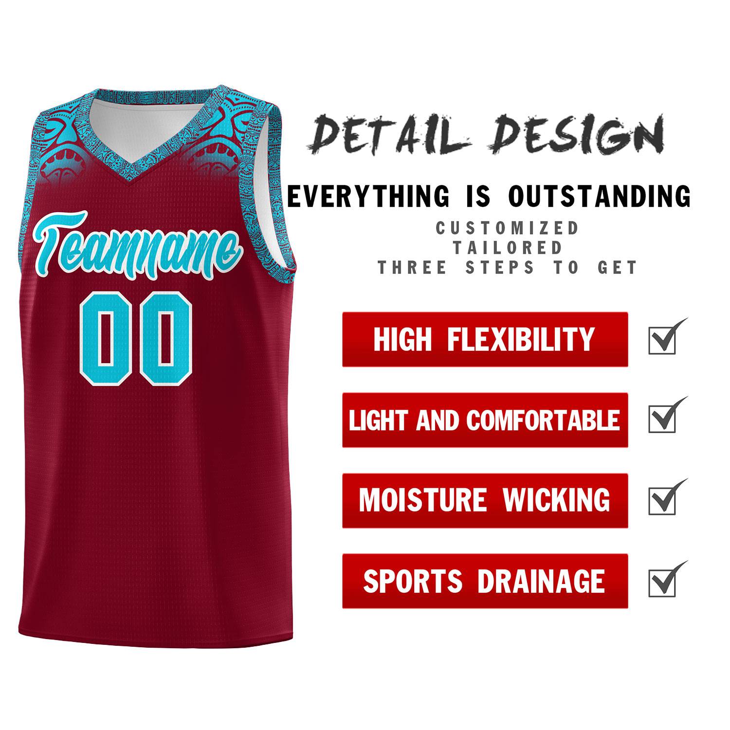 Custom Crimson Sky Blue Personalized Indians Print Sets Sports Uniform Basketball Jersey