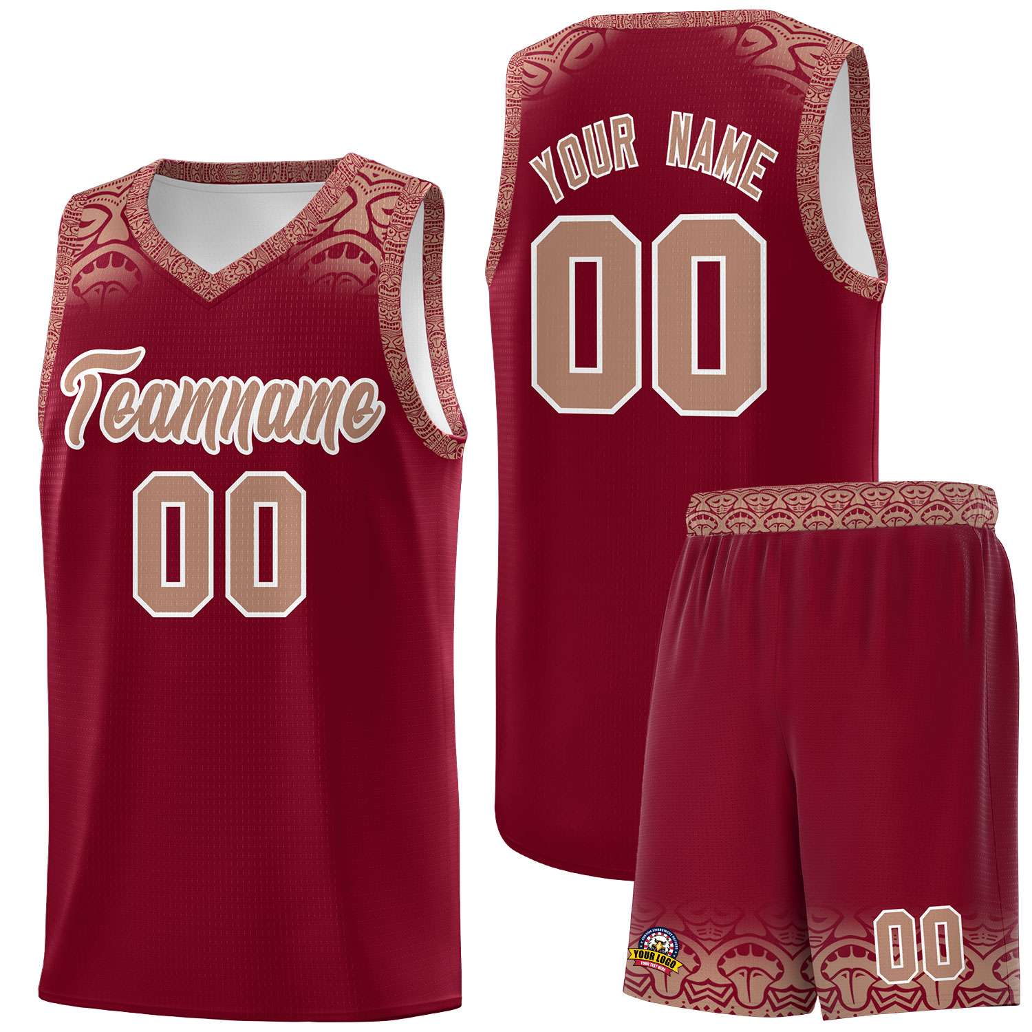 Custom Crimson Teabrown Personalized Indians Print Sets Sports Uniform Basketball Jersey