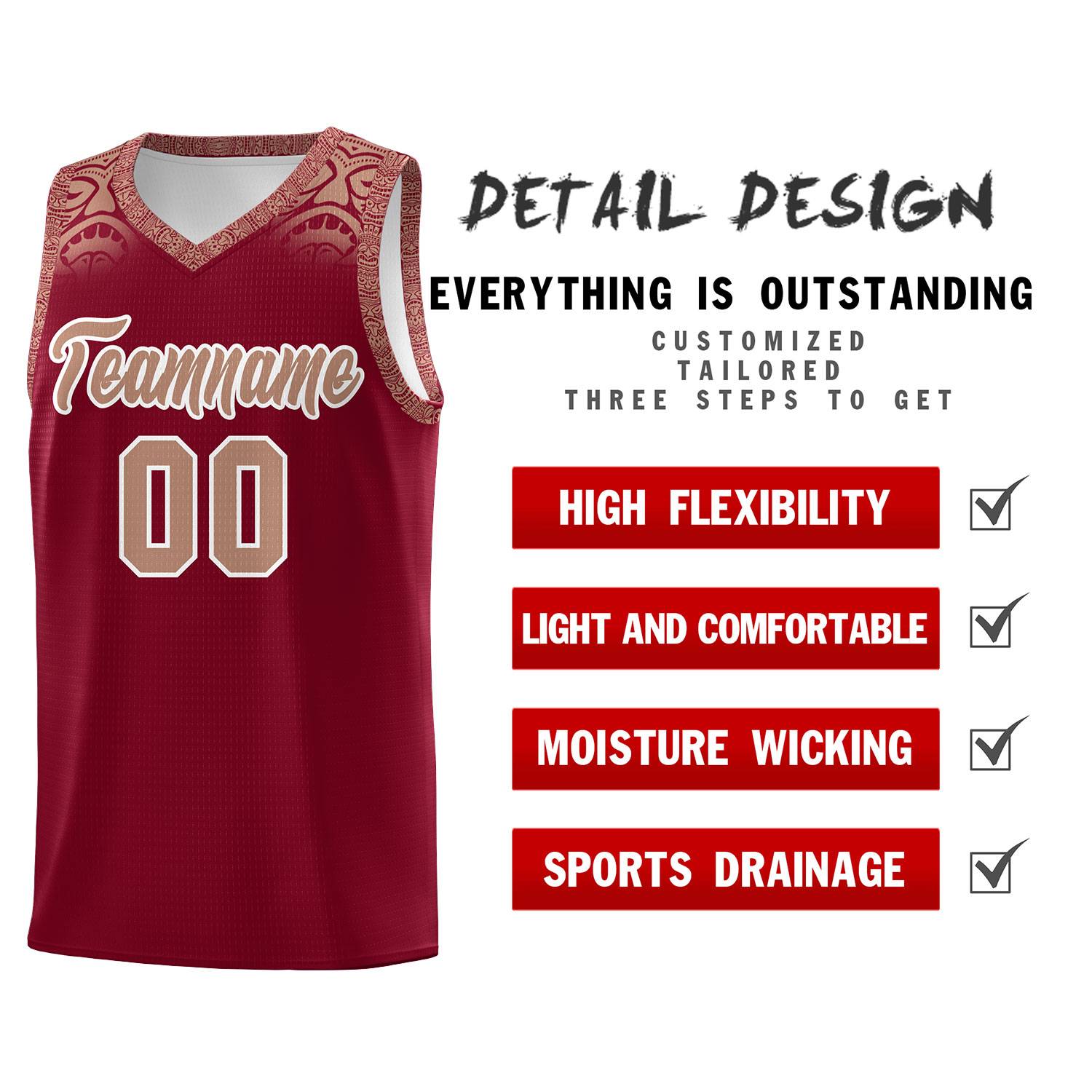 Custom Crimson Teabrown Personalized Indians Print Sets Sports Uniform Basketball Jersey