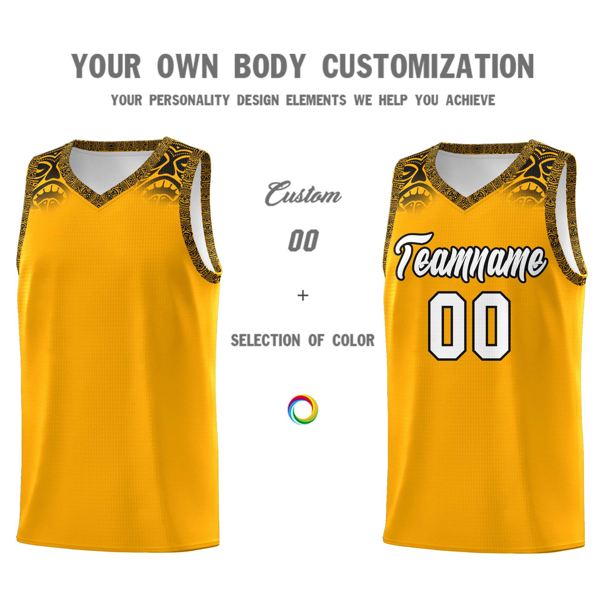 Custom Yellow Black Personalized Indians Print Sets Sports Uniform Basketball Jersey