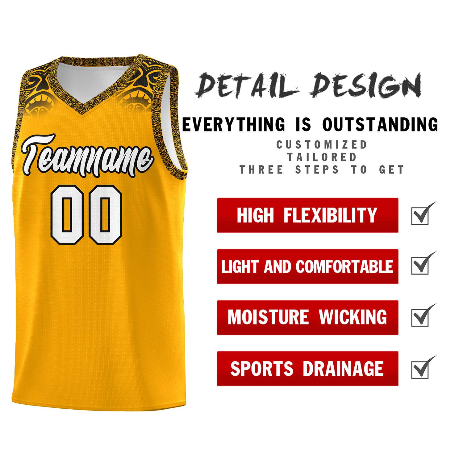 Custom Yellow Black Personalized Indians Print Sets Sports Uniform Basketball Jersey