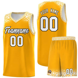 Custom Yellow White Personalized Indians Print Sets Sports Uniform Basketball Jersey