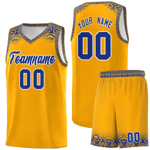 Custom Yellow Royal Personalized Indians Print Sets Sports Uniform Basketball Jersey