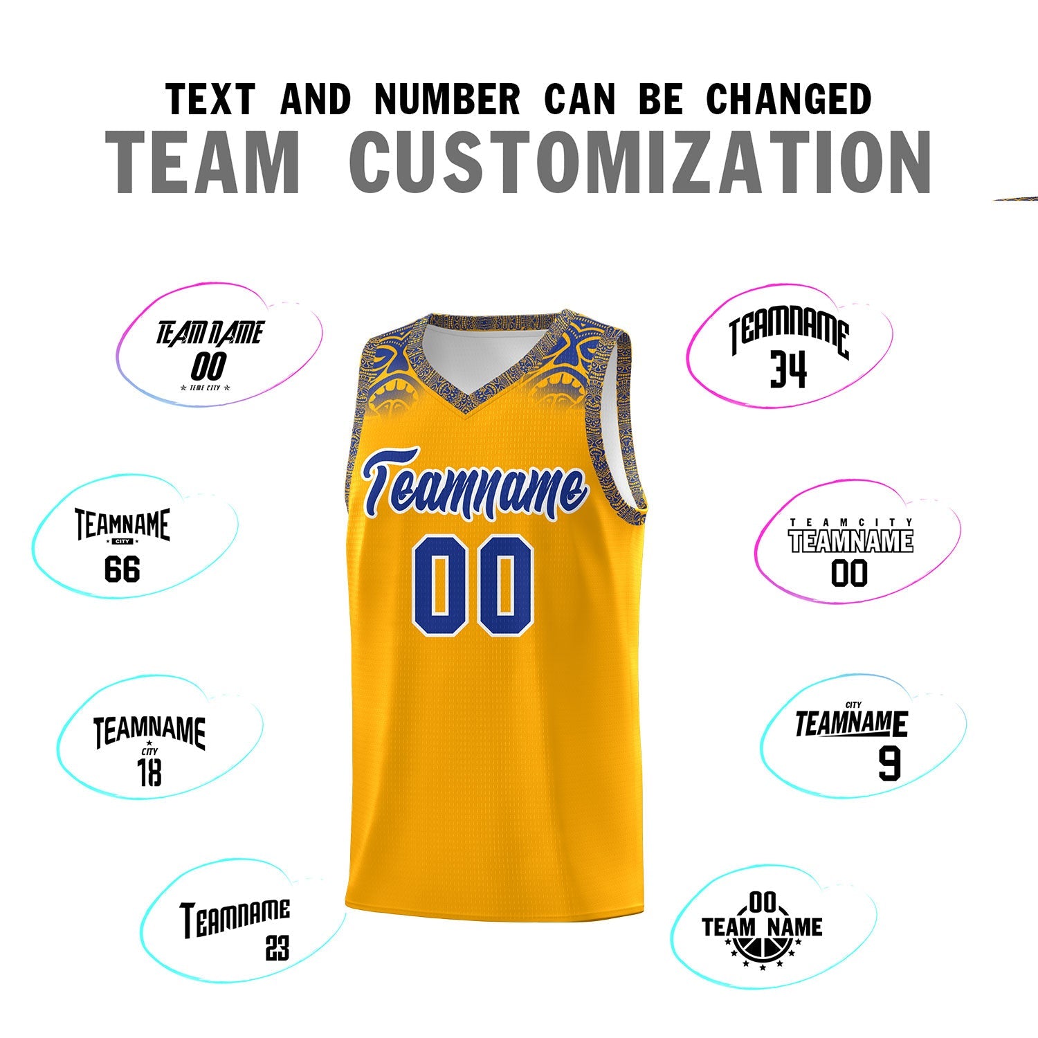 Custom Yellow Royal Personalized Indians Print Sets Sports Uniform Basketball Jersey