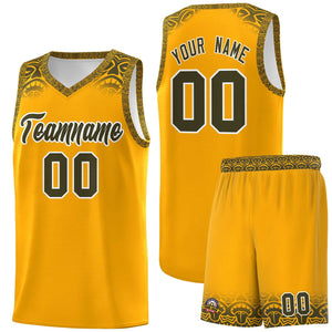 Custom Yellow Olive Personalized Indians Print Sets Sports Uniform Basketball Jersey