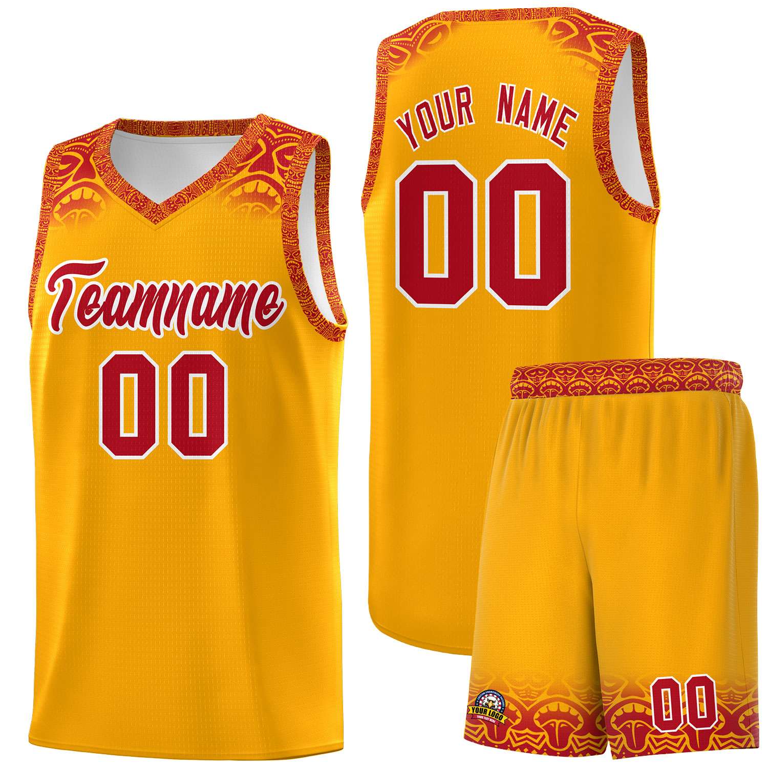 Custom Yellow Red Personalized Indians Print Sets Sports Uniform Basketball Jersey