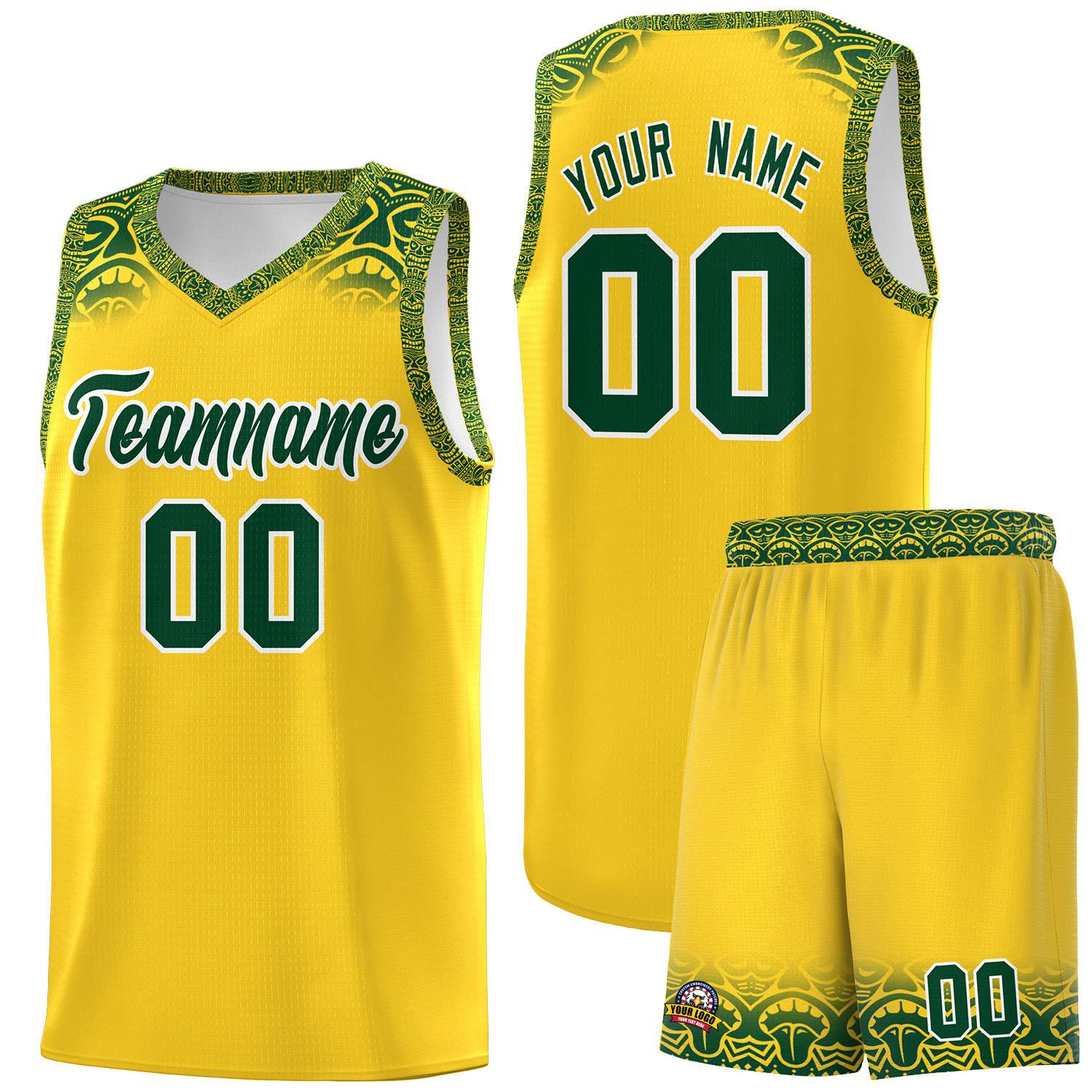 Custom Gold Green Personalized Indians Print Sets Sports Uniform Basketball Jersey